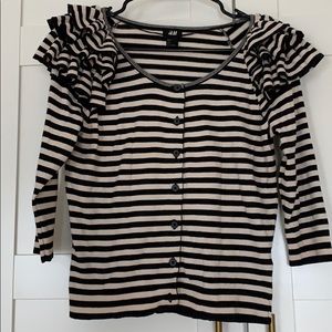 H & M ruffle shoulder stripe cardigan